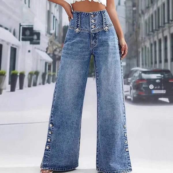 Pantalones Vaqueros Mujer Cintura Alta Corte Ancho