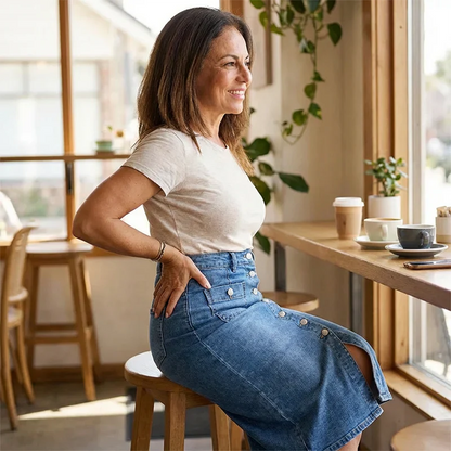 Falda Midi Mujer Vaquera con Botones