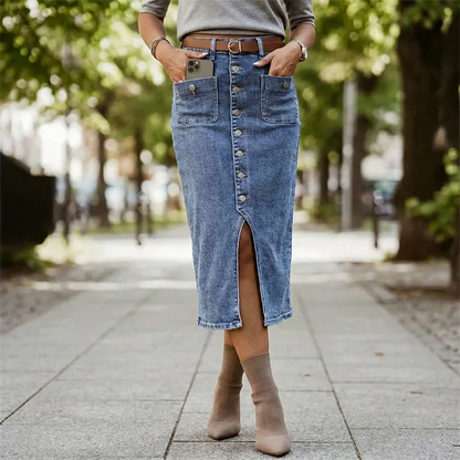 Falda Midi Mujer Vaquera con Botones