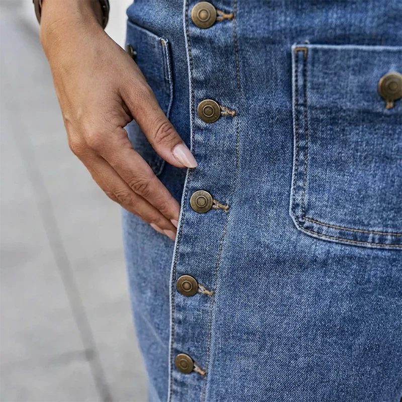 Falda Midi Mujer Vaquera con Botones