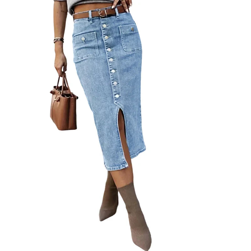Falda Midi Mujer Vaquera con Botones