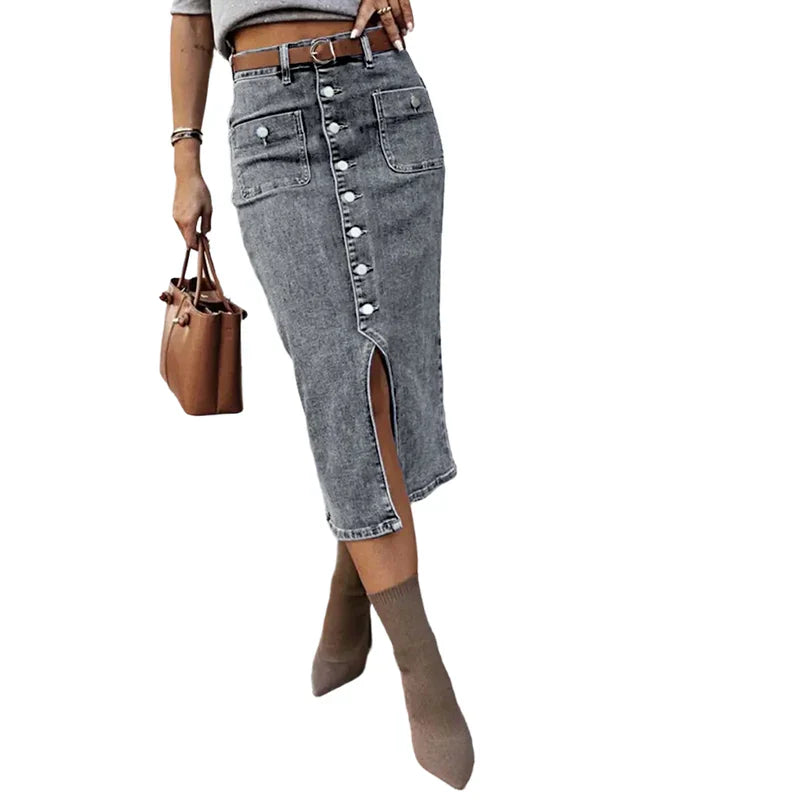 Falda Midi Mujer Vaquera con Botones