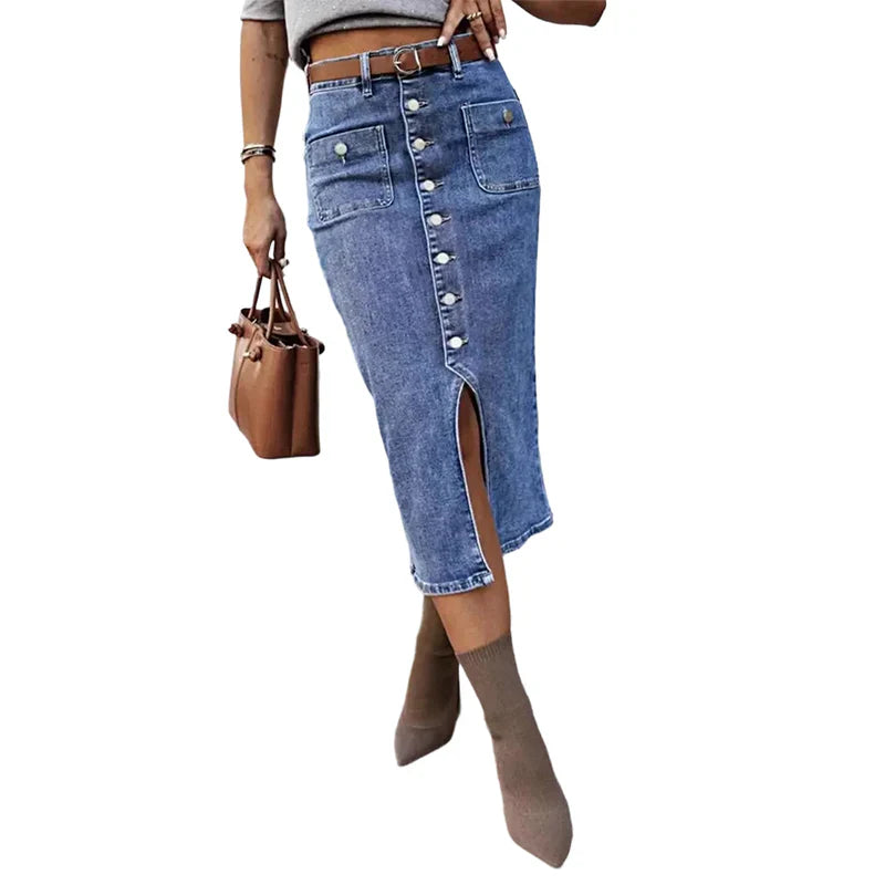 Falda Midi Mujer Vaquera con Botones