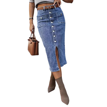 Falda Midi Mujer Vaquera con Botones