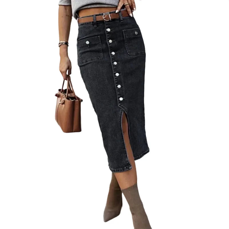 Falda Midi Mujer Vaquera con Botones