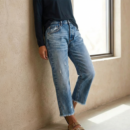 Vaqueros Mujer Cropped Rectos Estilo Retro