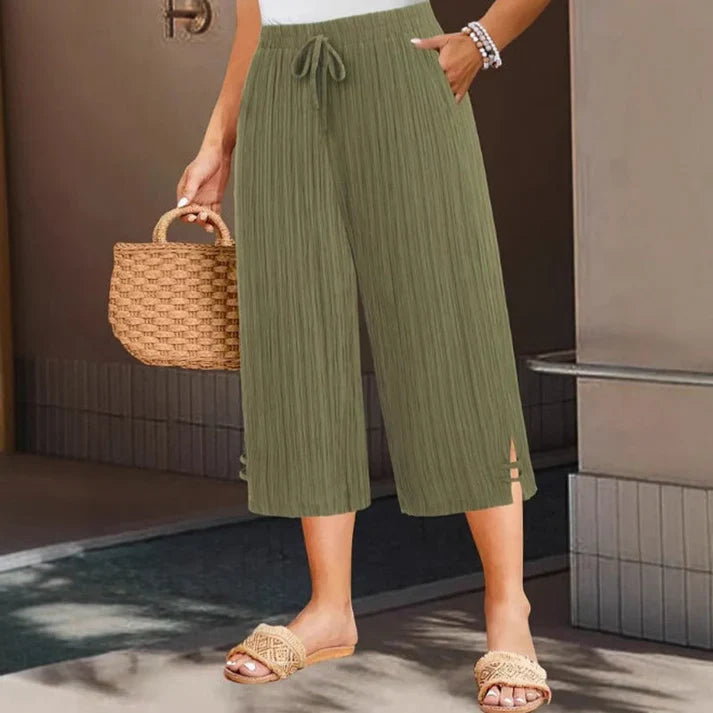 Pantalón Capri Mujer Acanalado Pierna Ancha