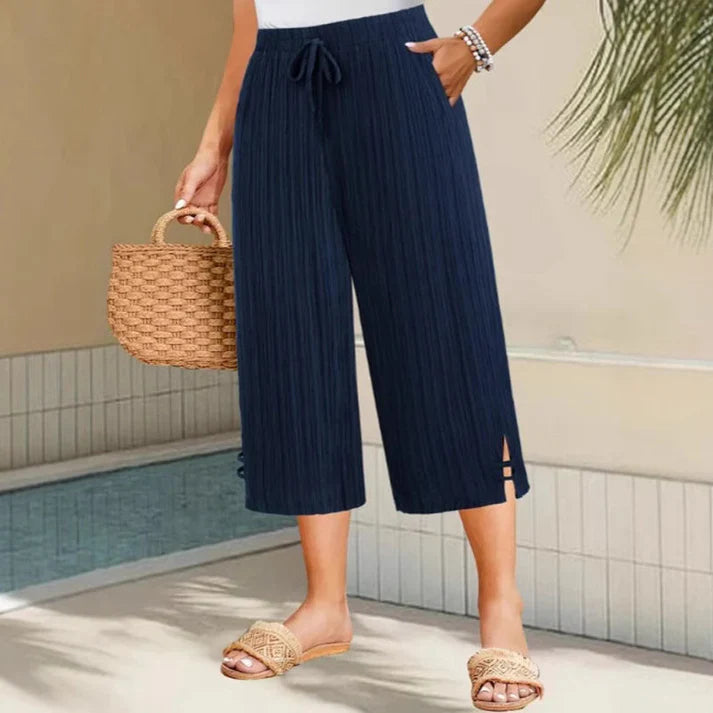 Pantalón Capri Mujer Acanalado Pierna Ancha