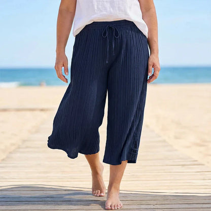 Pantalón Capri Mujer Acanalado Pierna Ancha
