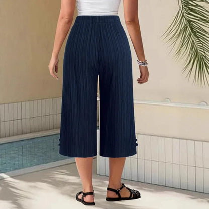 Pantalón Capri Mujer Acanalado Pierna Ancha