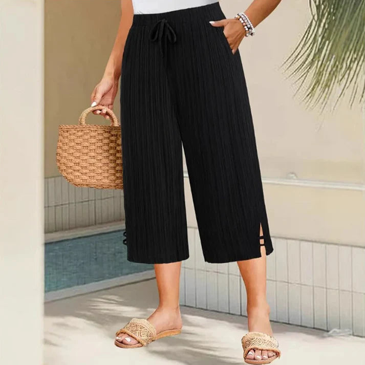 Pantalón Capri Mujer Acanalado Pierna Ancha