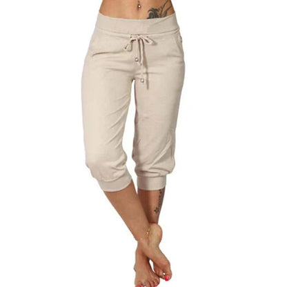 Pantalones Capri Mujer con Cordón en Cintura Ajustable