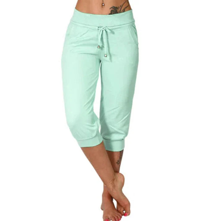 Pantalones Capri Mujer con Cordón en Cintura Ajustable