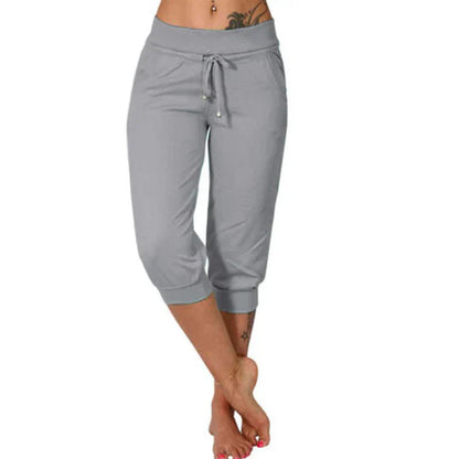 Pantalones Capri Mujer con Cordón en Cintura Ajustable