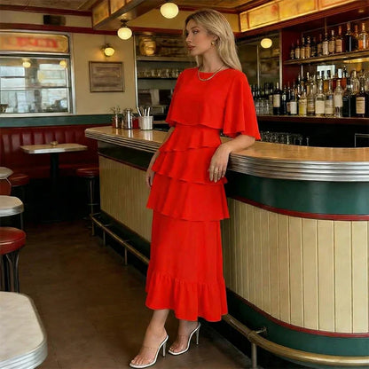 Vestido mujer elegante con mangas de volantes en capas