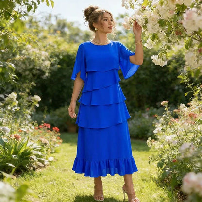 Vestido mujer elegante con mangas de volantes en capas