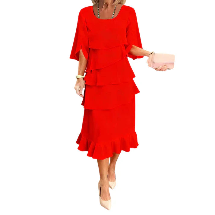 Vestido mujer elegante con mangas de volantes en capas