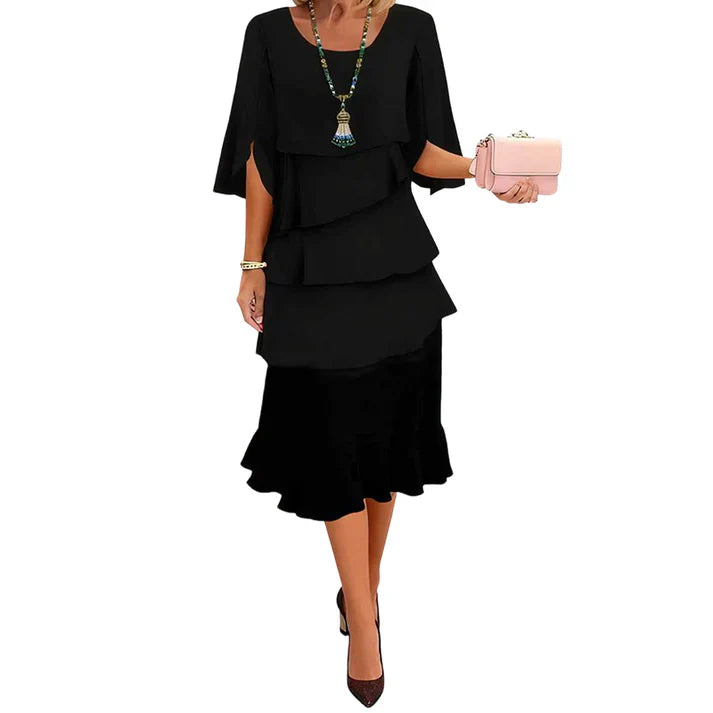 Vestido mujer elegante con mangas de volantes en capas