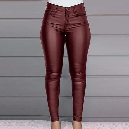 Pantalones mujer efecto piel ajustados cintura alta