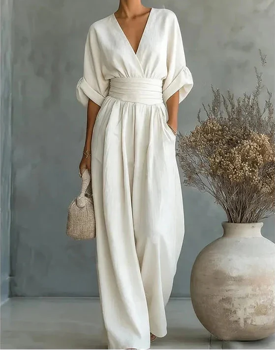 Mono Mujer Elegante Escote en V Pierna Ancha
