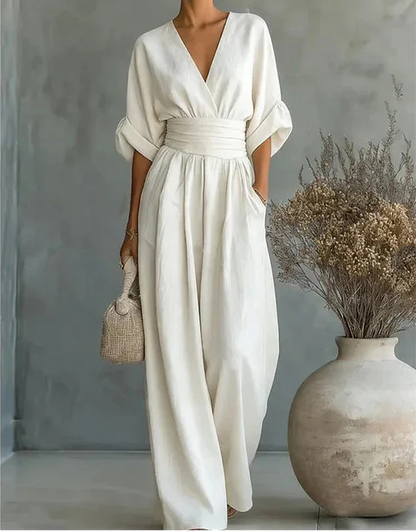 Mono Mujer Elegante Escote en V Pierna Ancha