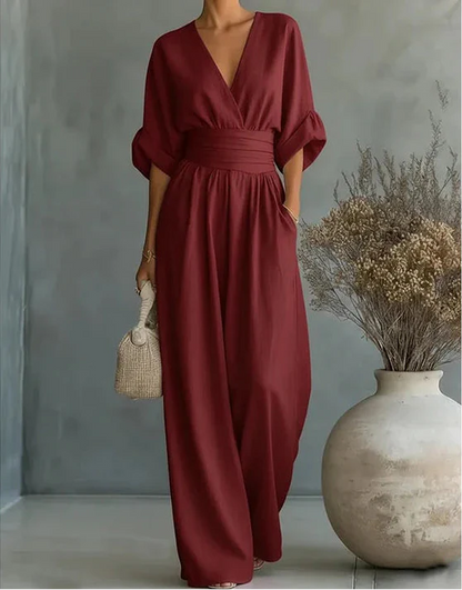Mono Mujer Elegante Escote en V Pierna Ancha