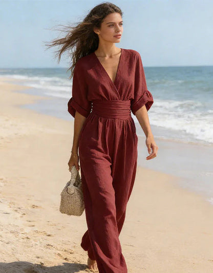 Mono Mujer Elegante Escote en V Pierna Ancha