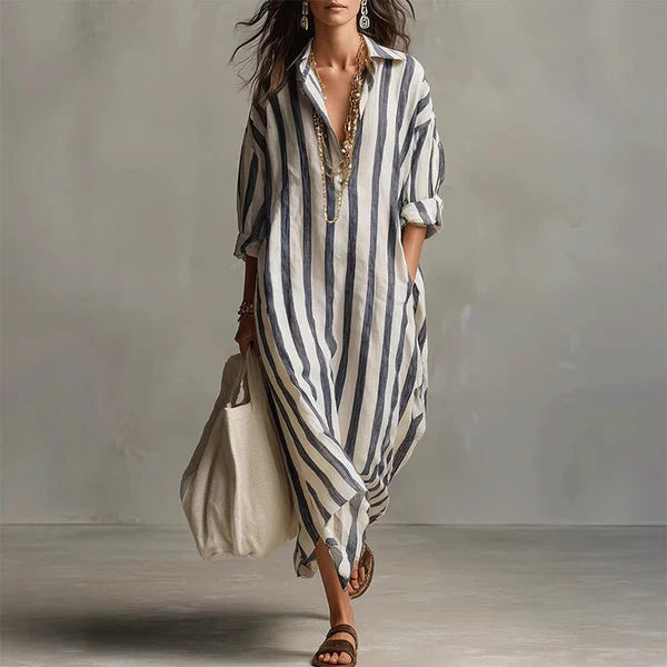 Vestido camisero largo mujer de rayas fluido
