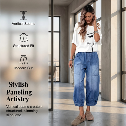 Jeans Mujer Algodón Cintura Elástica Corte Cropped Holgado