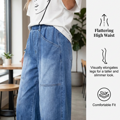 Jeans Mujer Algodón Cintura Elástica Corte Cropped Holgado
