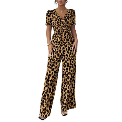 Mono Mujer Estampado Animal Escote en V Pierna Ancha