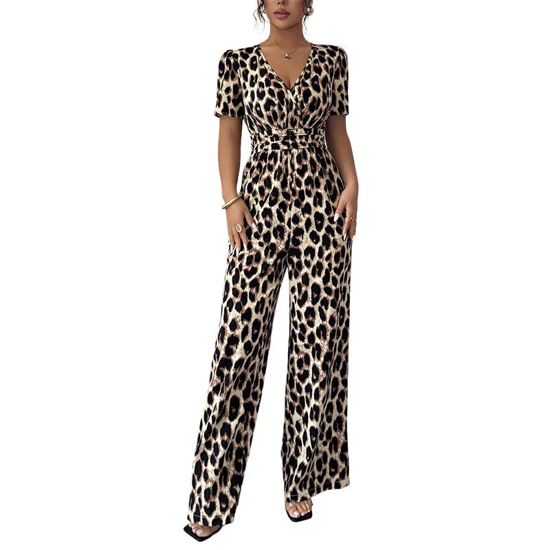 Mono Mujer Estampado Animal Escote en V Pierna Ancha