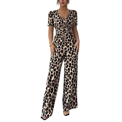 Mono Mujer Estampado Animal Escote en V Pierna Ancha