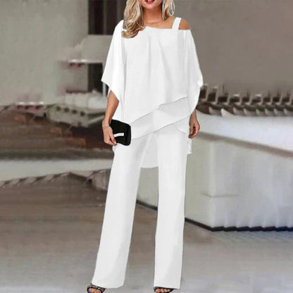 Conjunto Mujer de Gasa Plisada y Pantalón Ancho