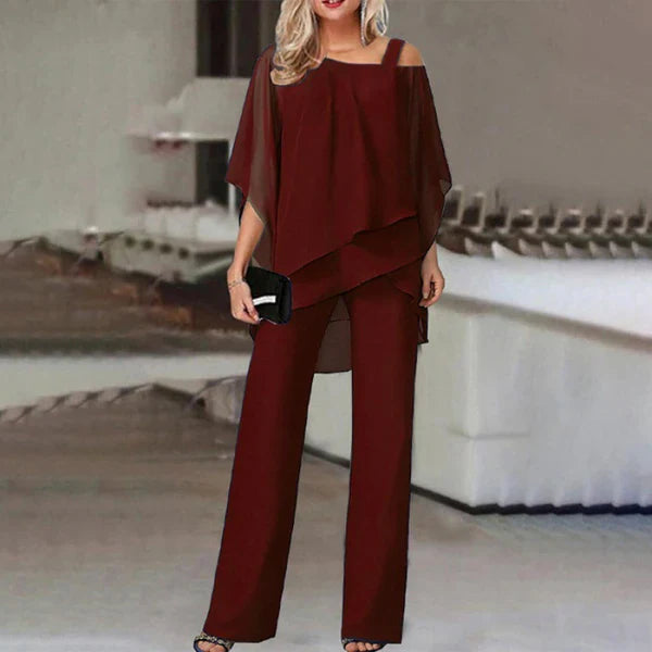 Conjunto Mujer de Gasa Plisada y Pantalón Ancho