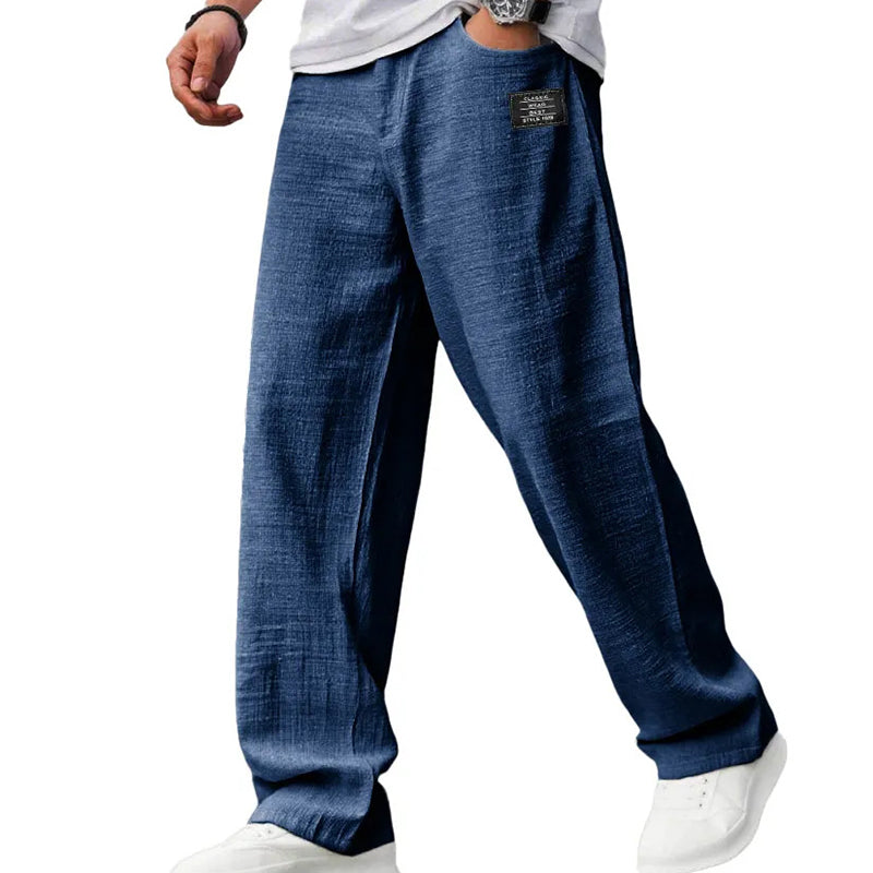 Pantalones Hombre de Algodón y Lino Transpirables Corte Comodo