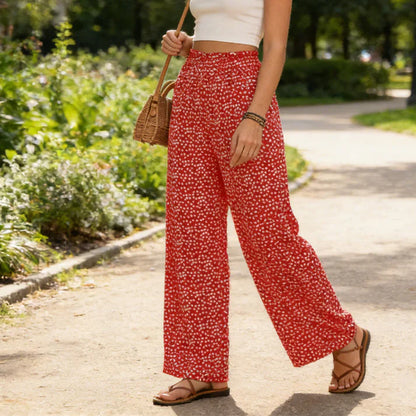 Pantalón ancho Mujer Tiro alto Cintura fruncida