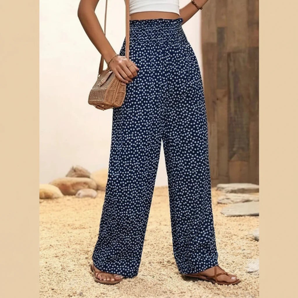 Pantalón ancho Mujer Tiro alto Cintura fruncida