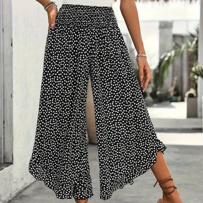 Pantalón Mujer Fluido Estampado Lunares Volante