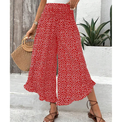 Pantalón Mujer Fluido Estampado Lunares Volante