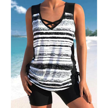 Tankini mujer de dos piezas escote en V estampado geométrico