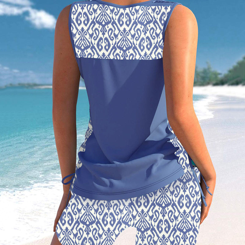 Tankini mujer de dos piezas escote en V estampado geométrico