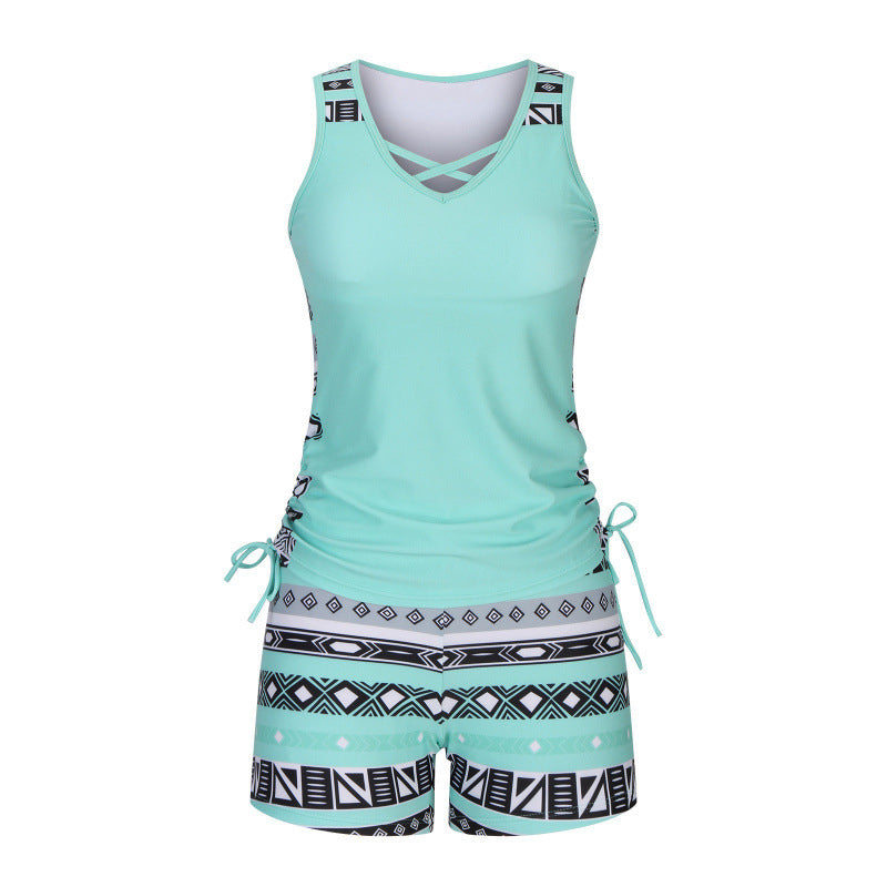 Tankini mujer de dos piezas escote en V estampado geométrico