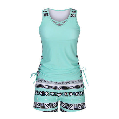 Tankini mujer de dos piezas escote en V estampado geométrico