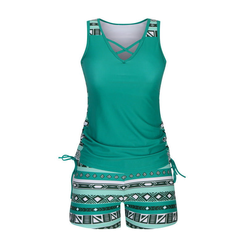 Tankini mujer de dos piezas escote en V estampado geométrico