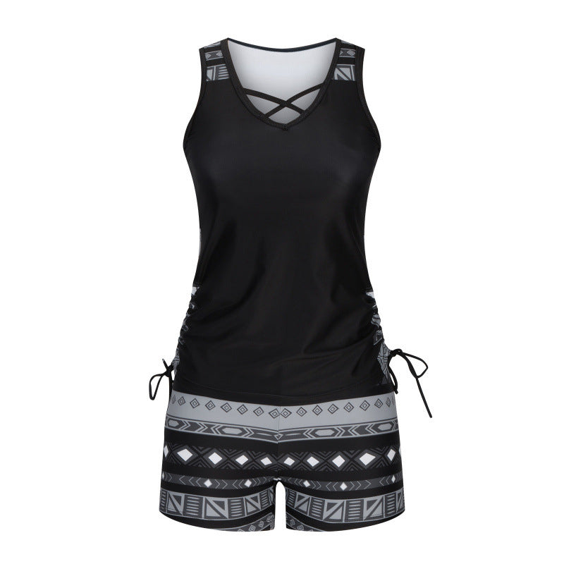 Tankini mujer de dos piezas escote en V estampado geométrico