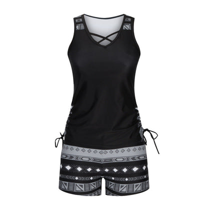 Tankini mujer de dos piezas escote en V estampado geométrico