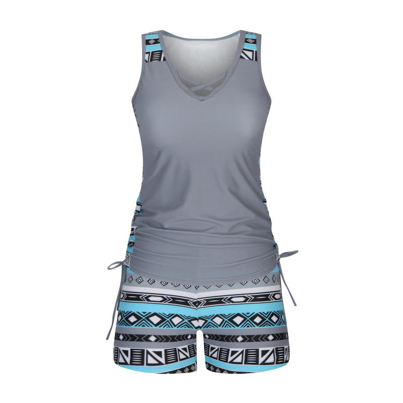 Tankini mujer de dos piezas escote en V estampado geométrico