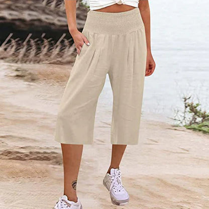 Pantalones Capri Mujer Ligeros Cintura Elástica
