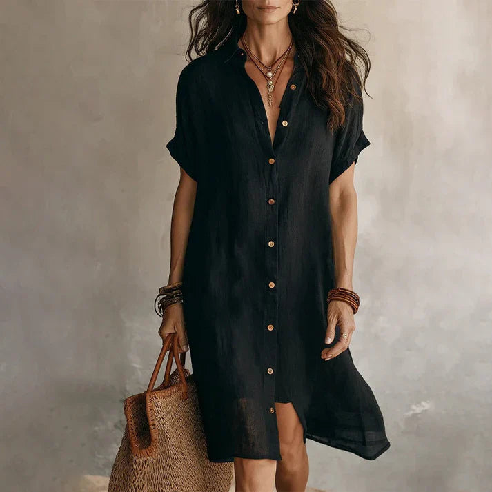 Vestido camisero mujer manga corta elegante